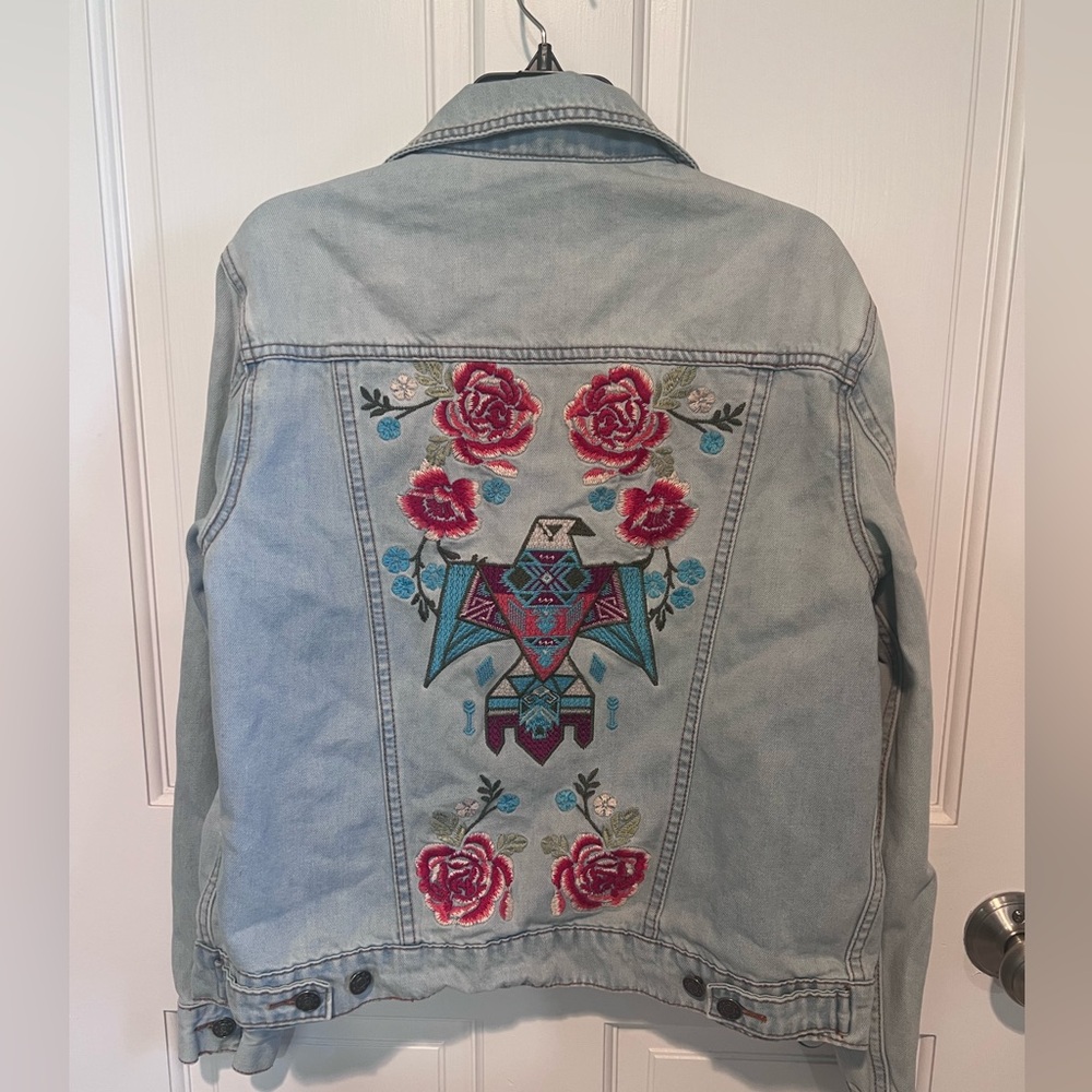 Savanna Jane Blue and Red Embroidered Jean Jacket